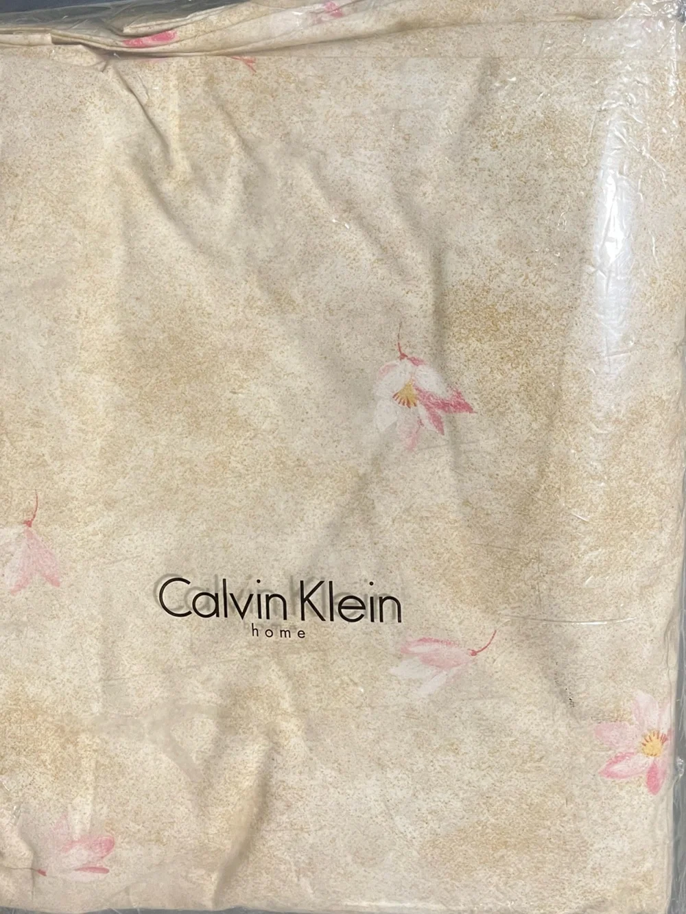 Calvin Klein Duvet Cover*w delicate Asian Pink Cherry blossom Accents On Beige